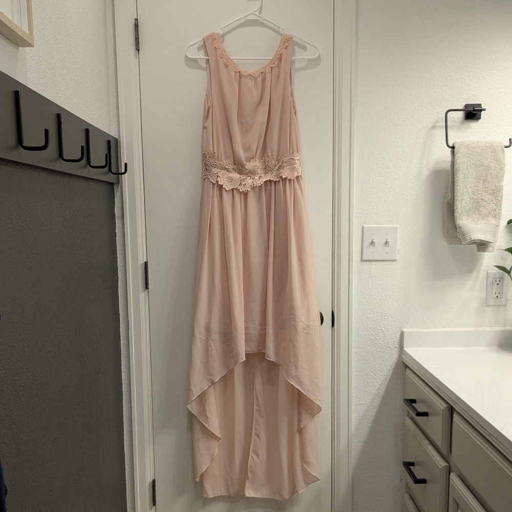 Elegant Pink Sleeveless High-Low Dress